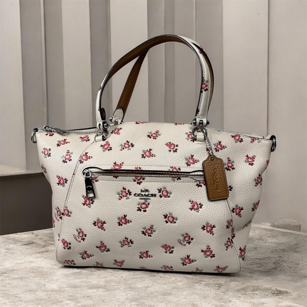 coach prairie satchel handbag Pebble Leather Pop Pink Floral Print